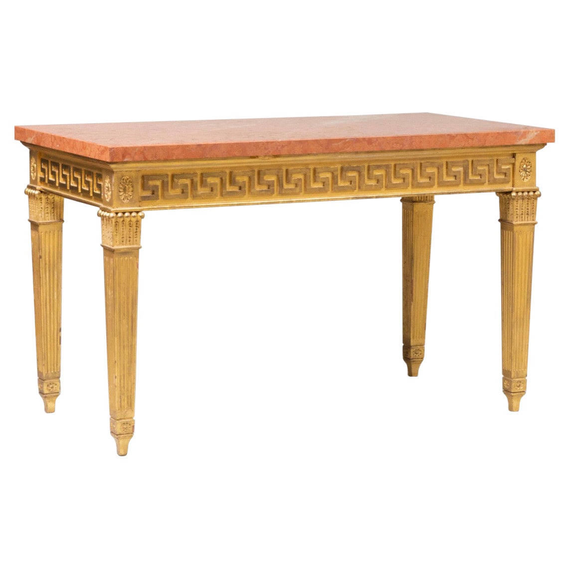 Table console de style George III en bois doré et marbre