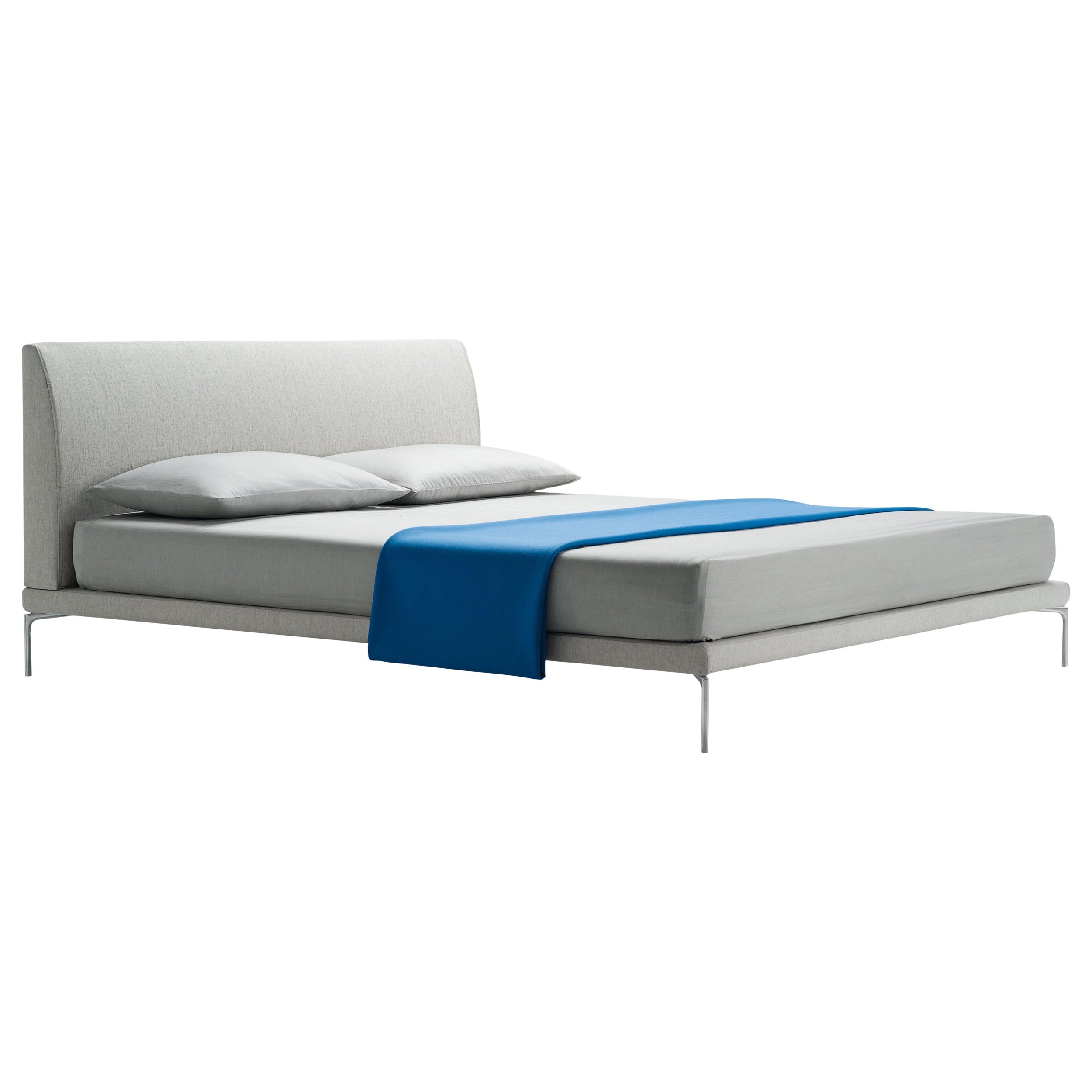 Zanotta Large Talamo Bed with Separate Springings in Grey Upholstery For Sale