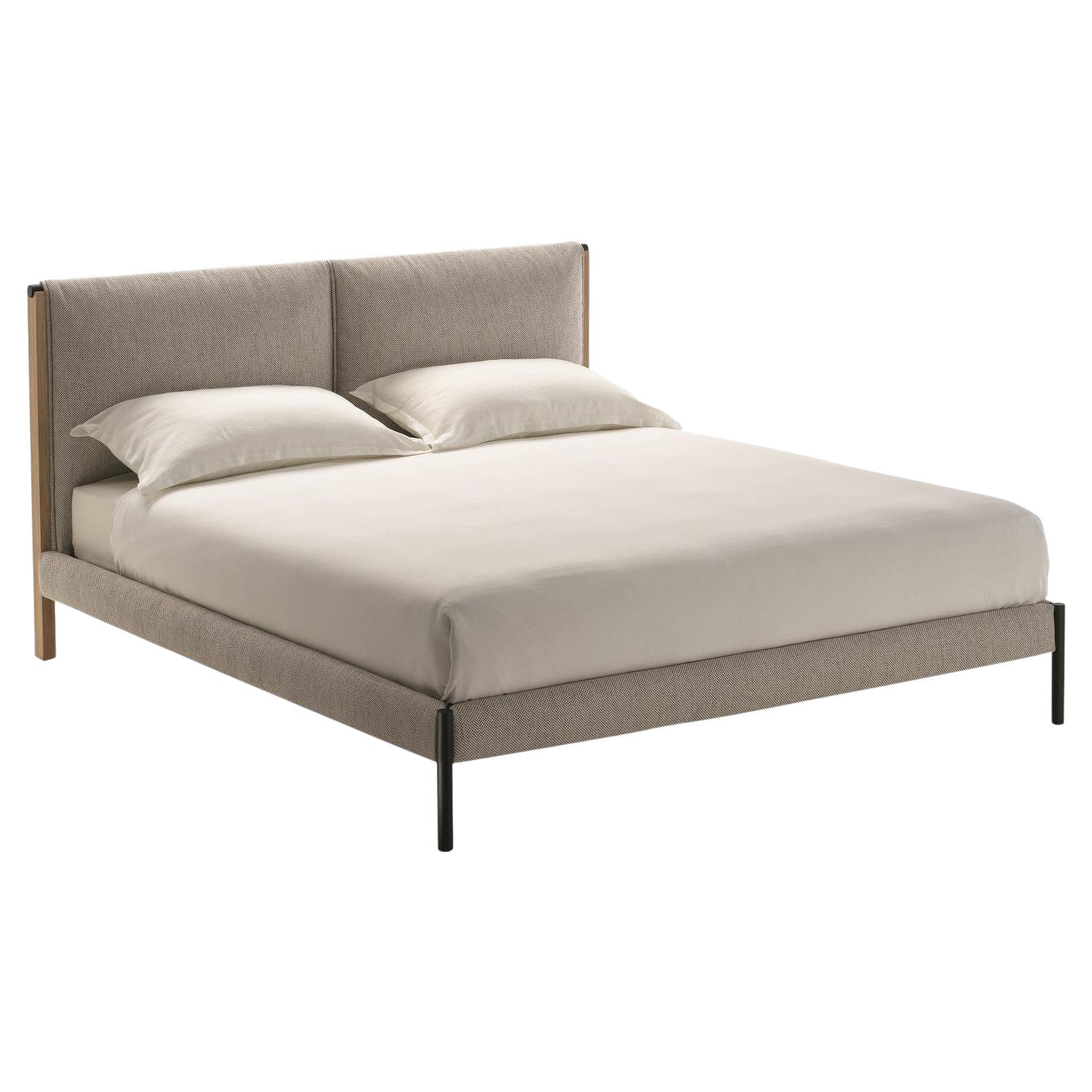 Zanotta King Size Ricordi Bed with Single Springing in Toce Upholstery For Sale
