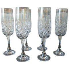 Set of 6 Fine Vintage Cut Glass Champagne Flutes