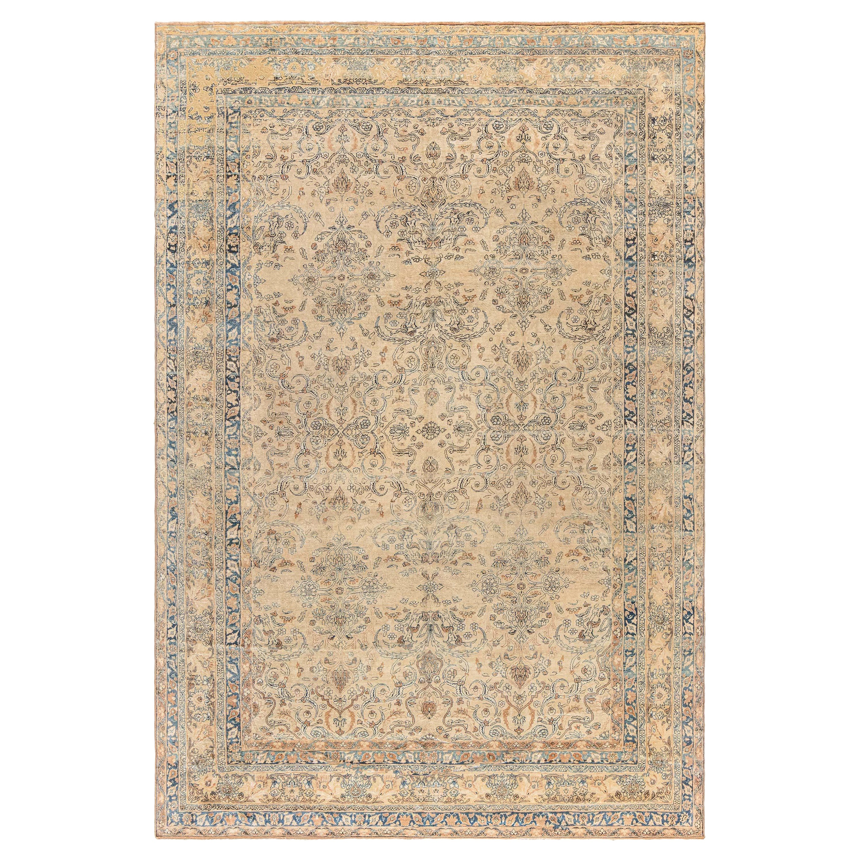Authentic Persian Kirman Handwoven Wool Rug For Sale