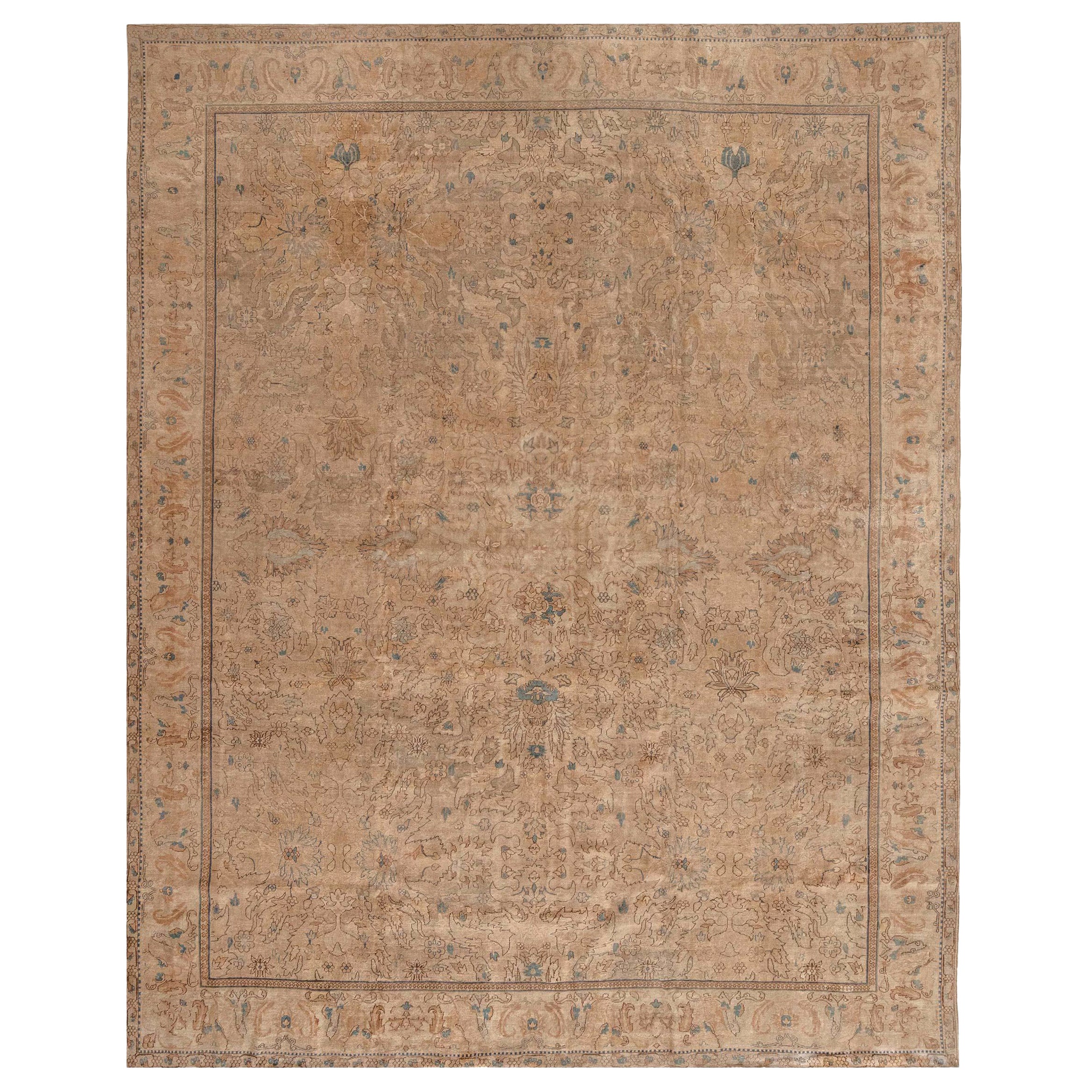 Vintage Indian Abstract Handmade Wool Rug For Sale