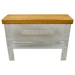 Retro Mid Century Modern Lucite and Oak Wood Butcher Block Top Wine Bar Table