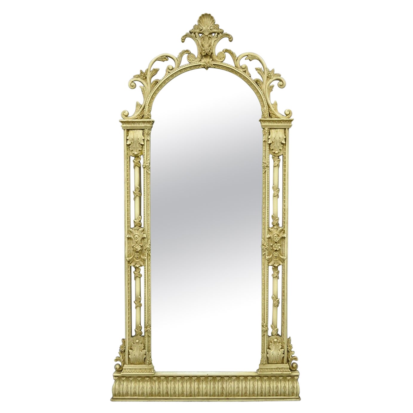 Vintage French Louis XV Style Cream Painted Trumeau Mirror
