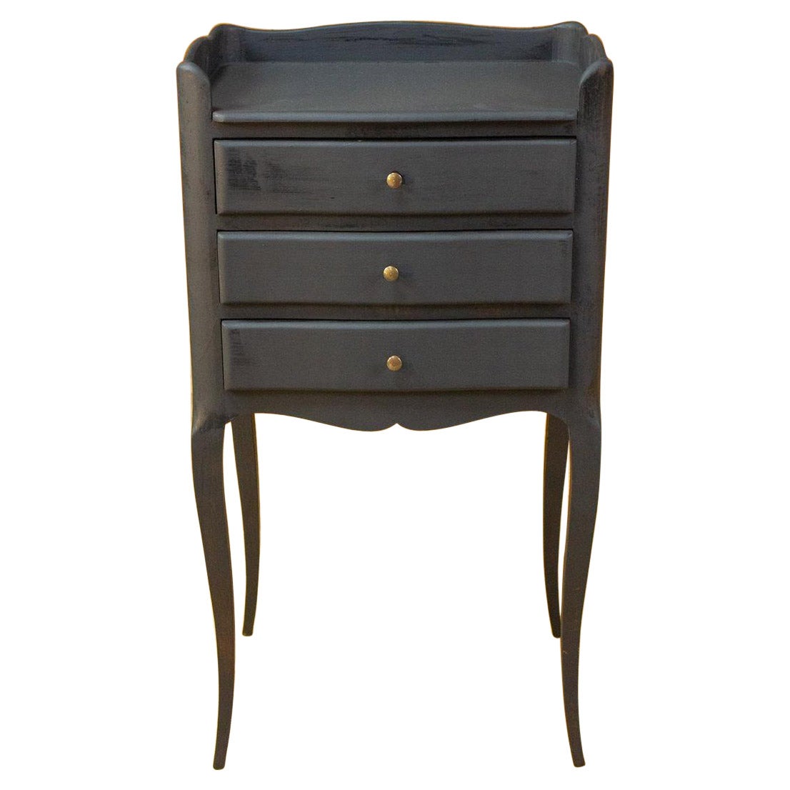 Black Bedside Table Louis XV Style with Three Drawers Mid XXth Century
