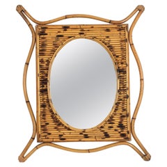 Rattan Bamboo Large Mirror with Split Reed Details, Spain, 1960s0s