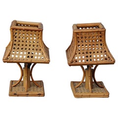 Pair Small Mid-Centry Table Lamp Bamboo Italian Design 1950
