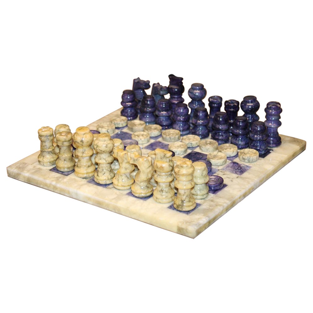 Chessboard in White and Colored Marble Italian Design 1970s For Sale