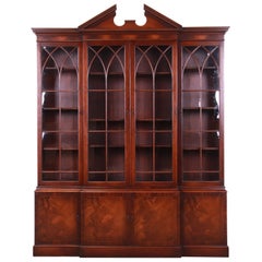 Baker Furniture Georgian Flame Mahogany Breakfront Bookcase Cabinet, Circa 1940s