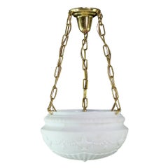 Tulips & Urns Cast Glass Dish Pendant Light w/ Fluted Bottom and Brass Hardware