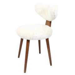 Scandinavian Vanity Table Chair in Solid Teak with Lambs Wool