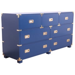 Michael Taylor for Baker Hollywood Regency Blue Lacquered Campaign Dresser