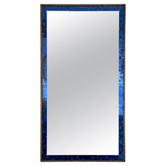 Extra Large Mirror Blue Glass and Gilt Wrought Iron by Colli, Italy, 1960s