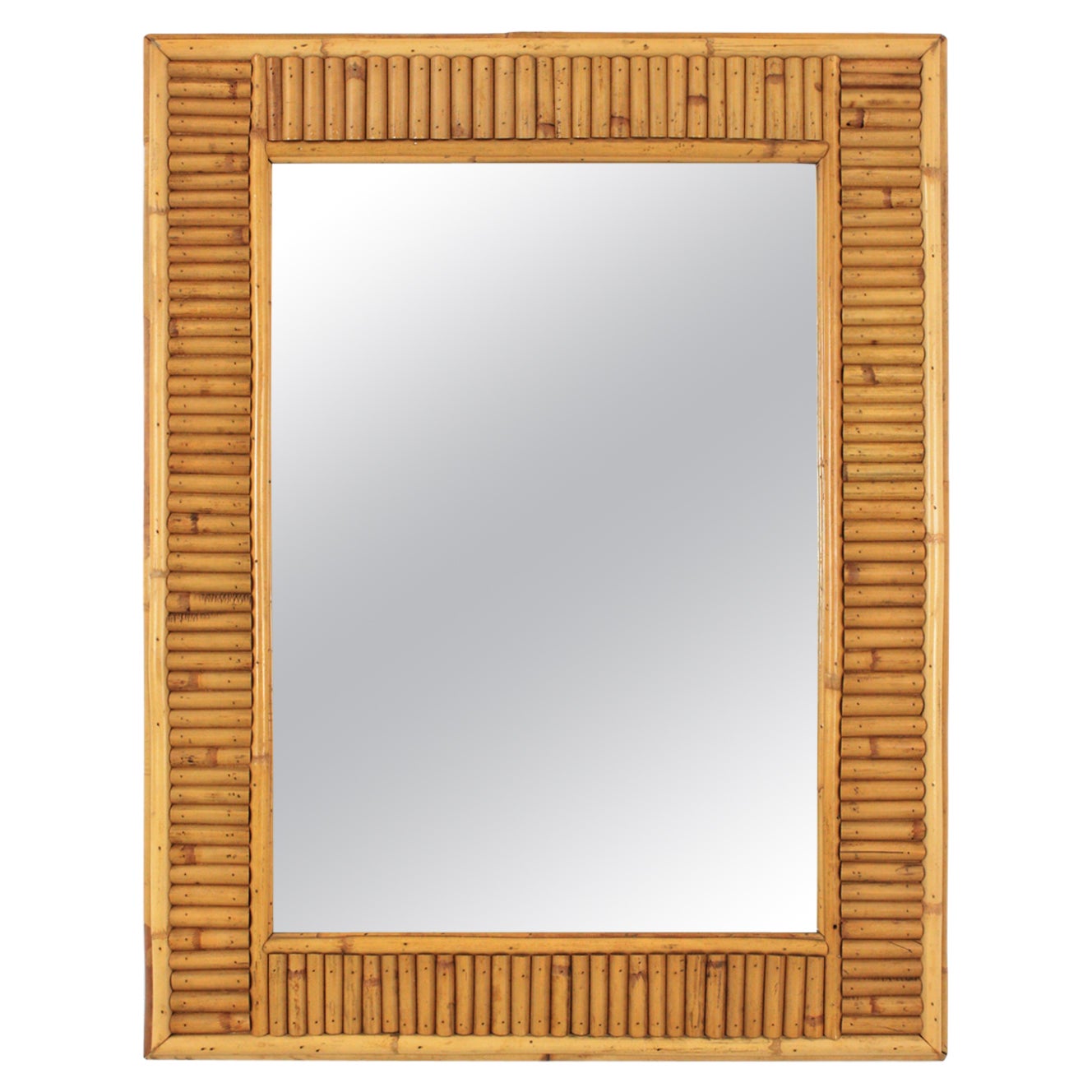 Midcentury Rattan Split Reed Rectangular Wall Mirror For Sale