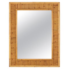 Midcentury Rattan Split Reed Rectangular Wall Mirror