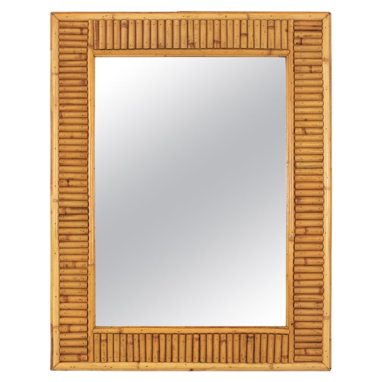 Split Reed Rattan Rectangular Mirror For Sale