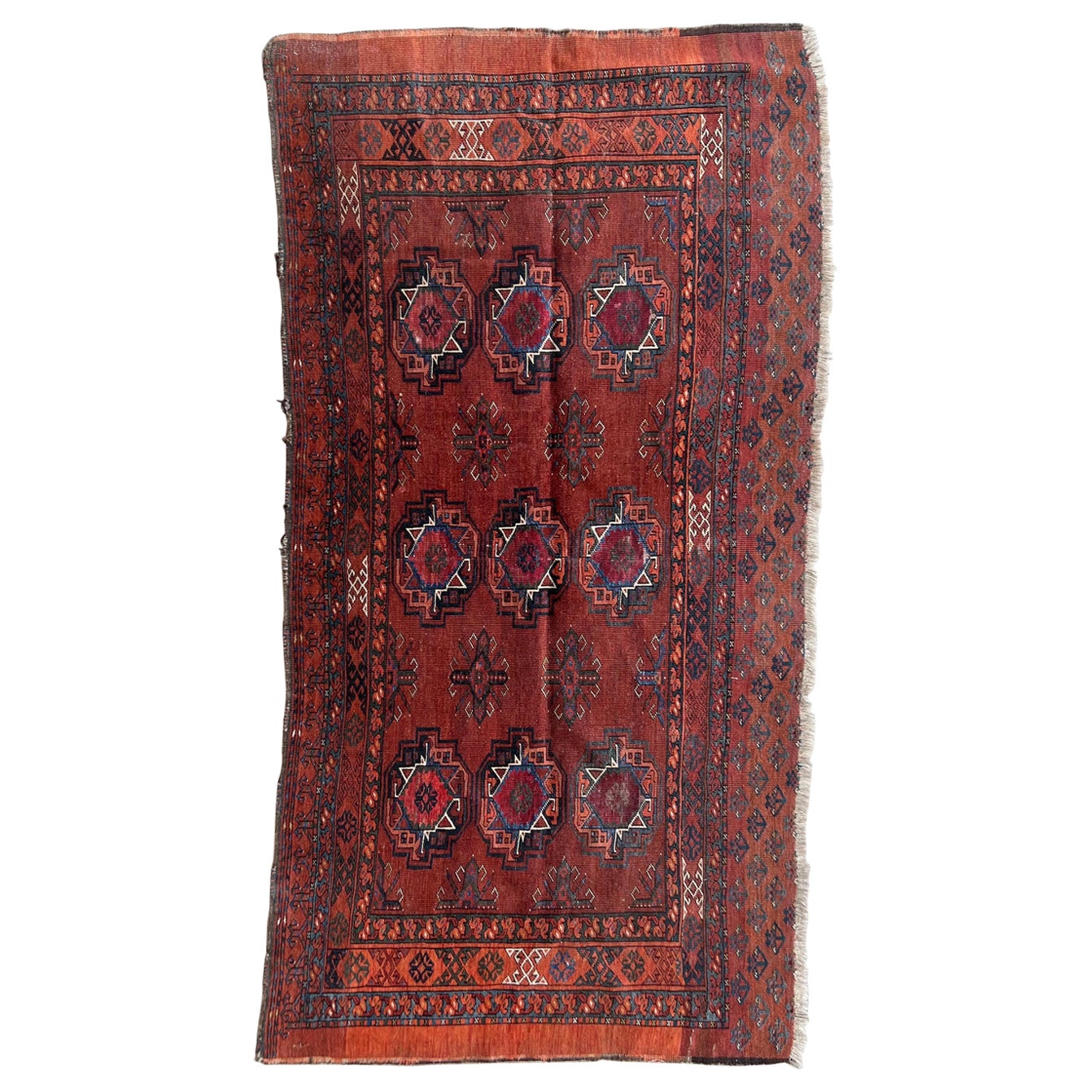 Antique Turkmen Lebab Saryk Chuval Bag Face Rug, Wool and Vegetable Dyes For Sale