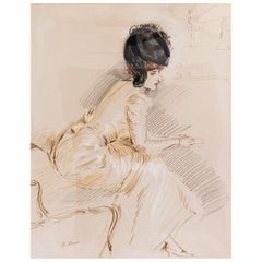 Paul Cesar Helleu Signed "Une Elegante." Crayon and Ink on Paper