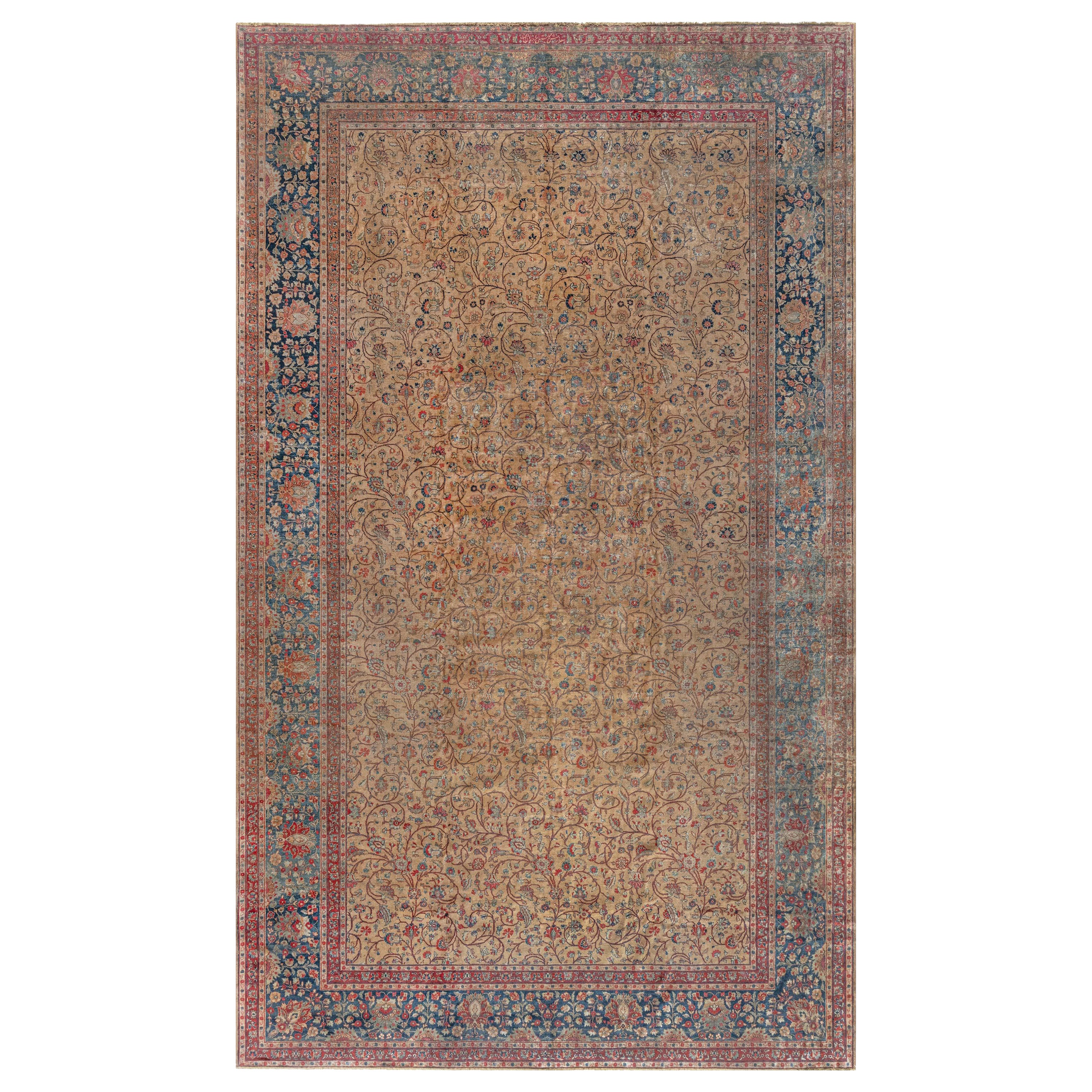 Authentic Persian Tabriz Botanic Handmade Wool Rug For Sale