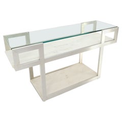 Aluminum Frame Glass Shelves Two Marble Shelves Console Sofa Table Mid Century 