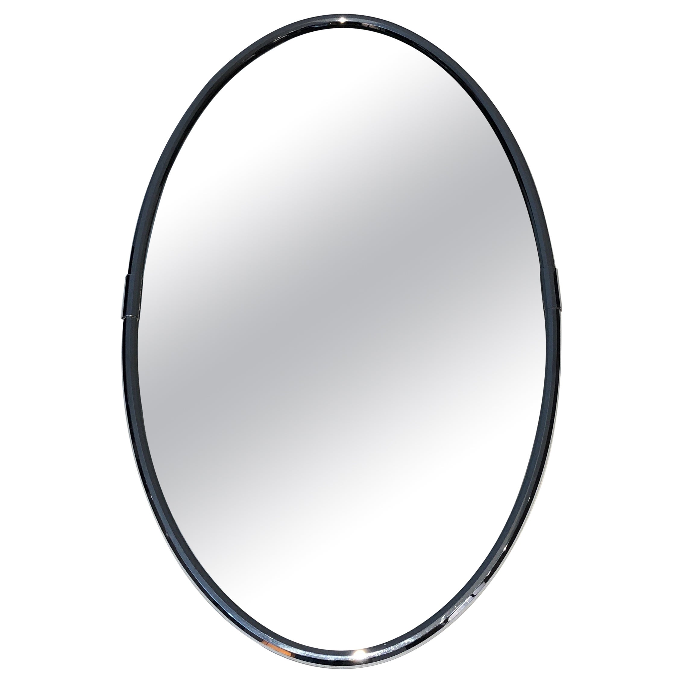 Chromed Oval Mirror in the Art Deco Style For Sale