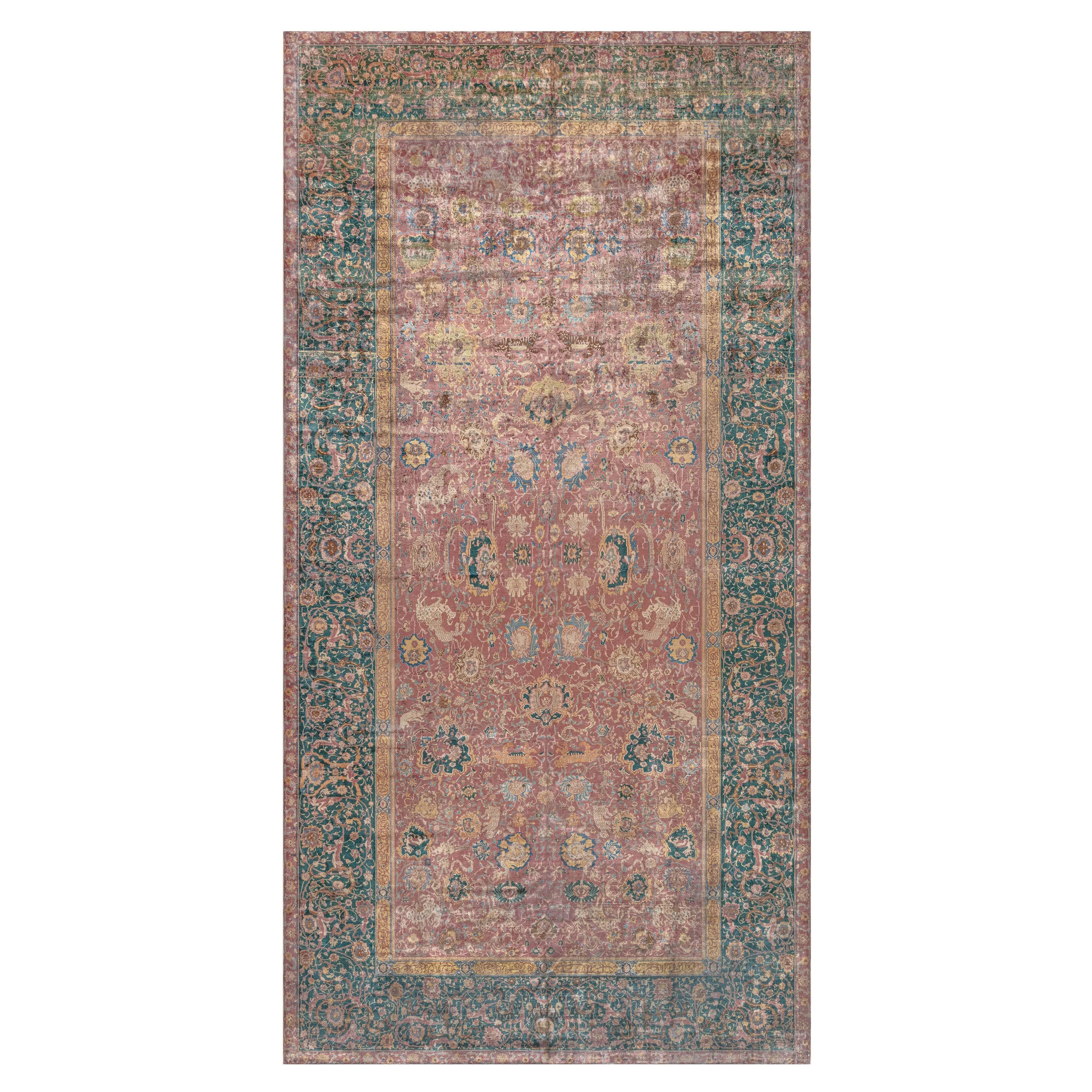 Antique Indian Handmade Wool Carpet For Sale