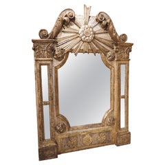 18th Century Italian Silvered and Giltwood Parecloses Mirror with Sunburst Crest