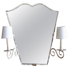 1950s French Iron Wall Mirror with Lights
