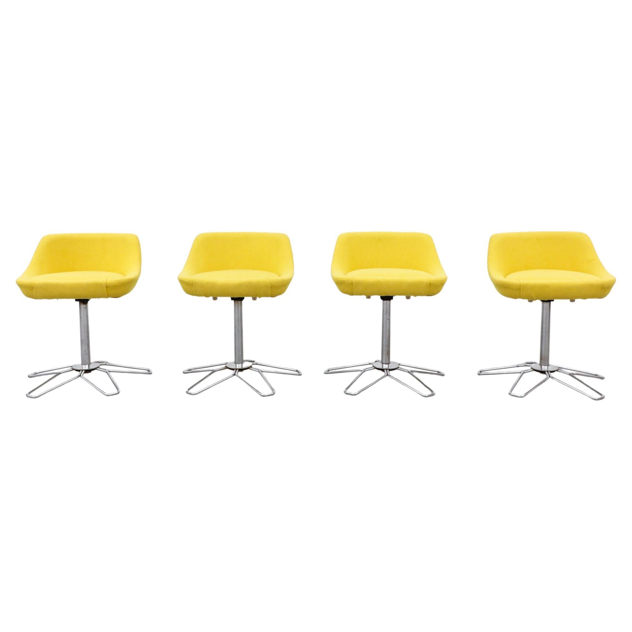 Set of 4 MOD Mid-Century Yellow Flower Power Dining Height Swivel Stools For Sale