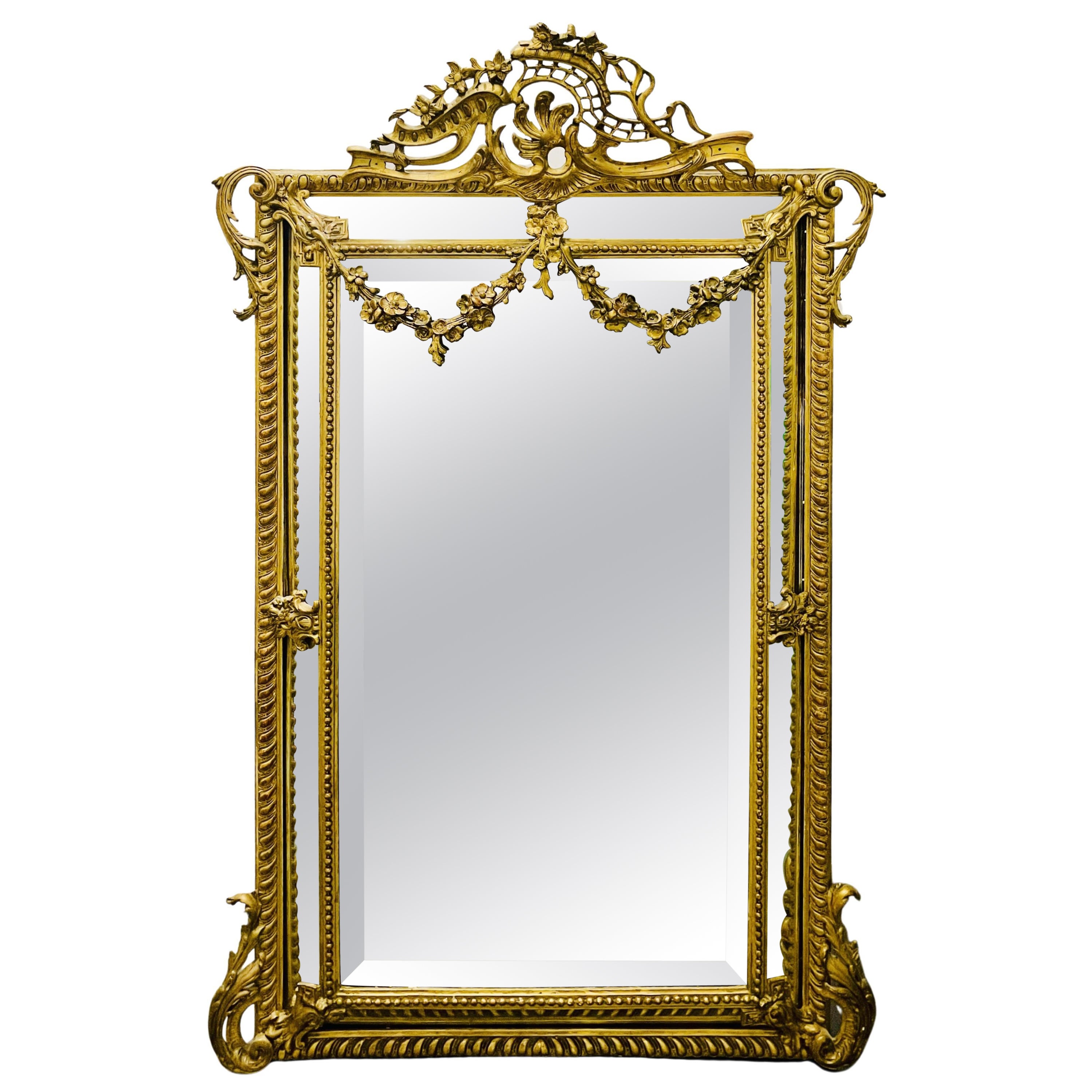 19th Century Louis XVI Style, Console, Wall Mirror, Gilt Wood For Sale