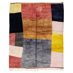 Modern Moroccan Handmade Abstract Multicolor Wool Rug