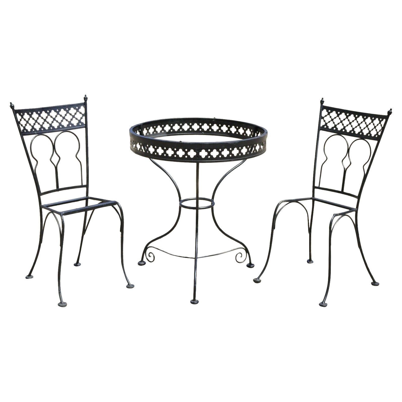 Vintage Salterini Style Wrought Iron Small Garden Patio Bistro Dining Set, 3 Pc For Sale