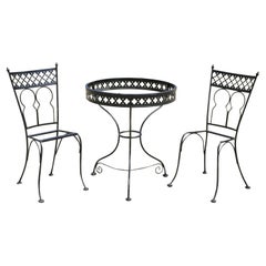 Used Salterini Style Wrought Iron Small Garden Patio Bistro Dining Set, 3 Pc