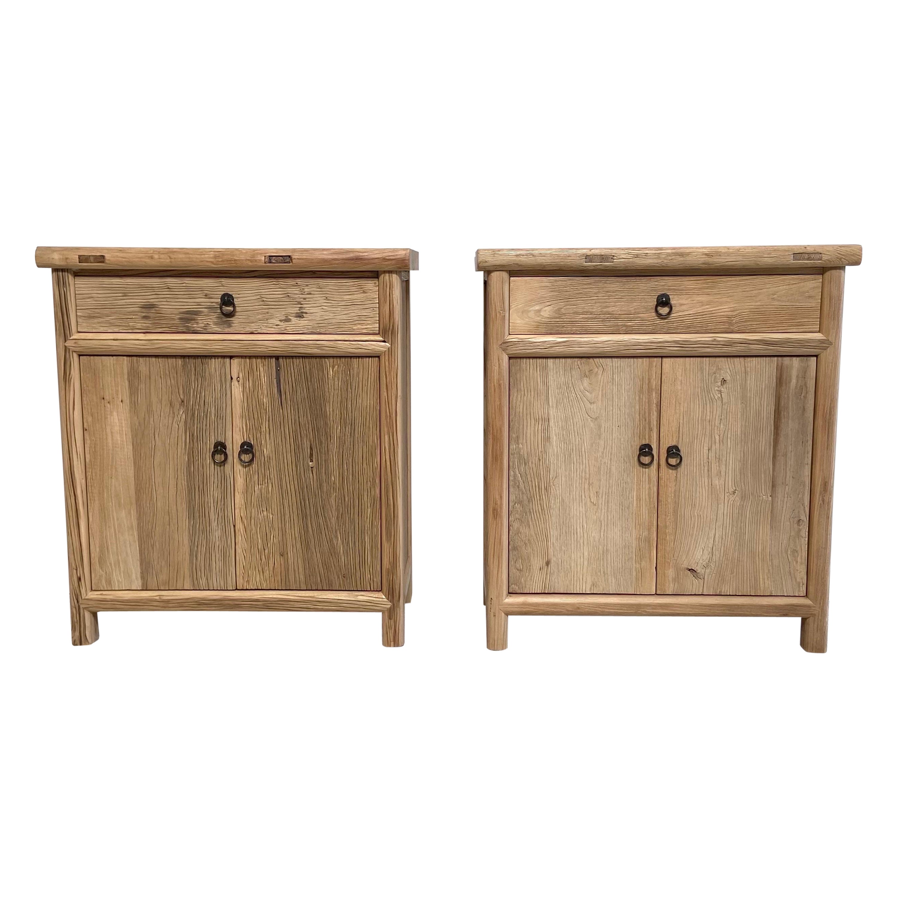 Custom Made Elm Wood Cabinet Consoles with Doors and Drawer