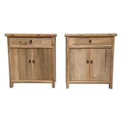 Custom Made Elm Wood Cabinet Consoles with Doors and Drawer