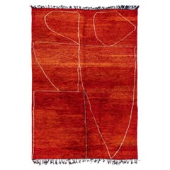 Modern Moroccan Handmade Abstract Motif Wool Rug with Orange- Rust Color