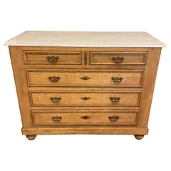 French Provincial Bleached Oak Marble Top Commode, 19th Century