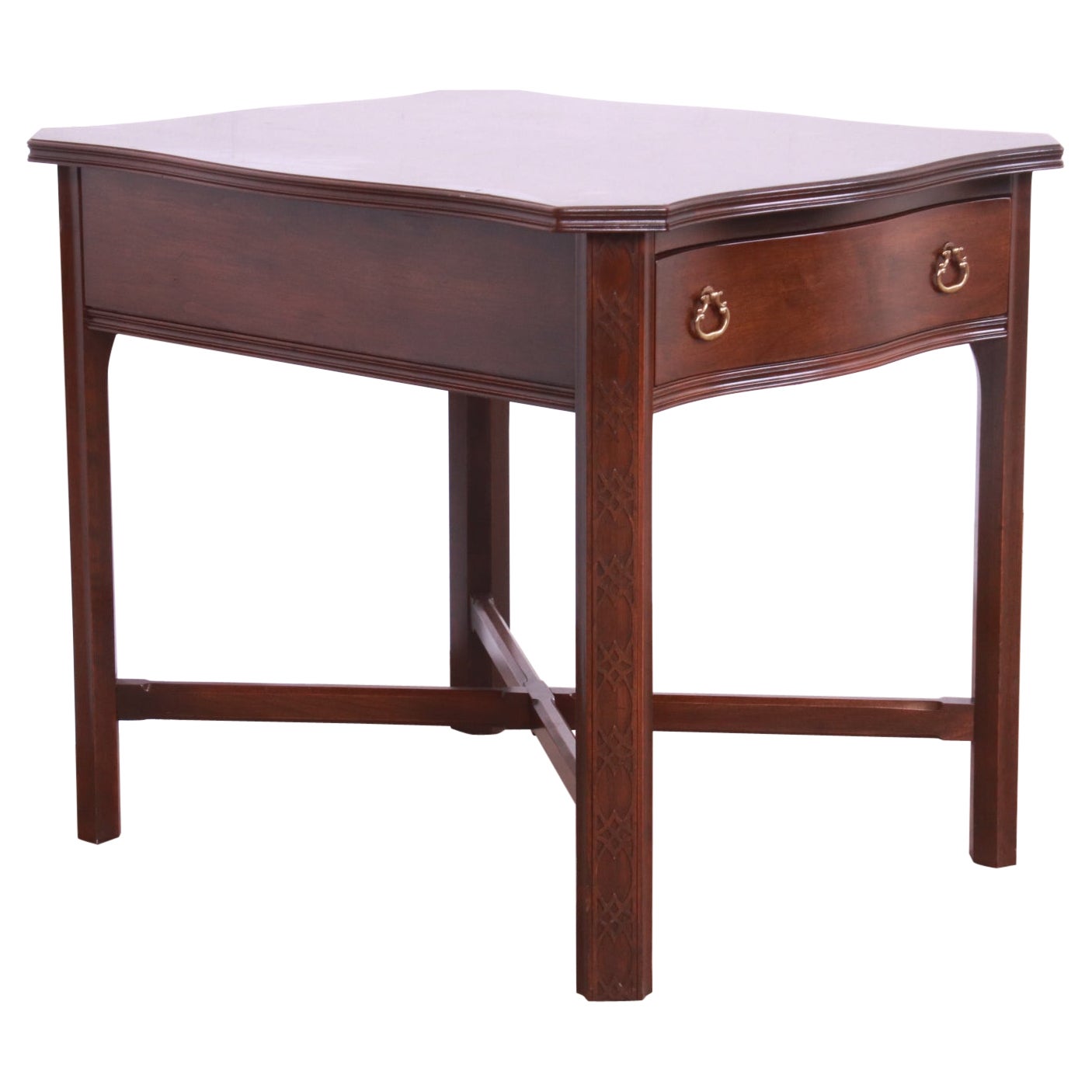 Ethan Allen Carved Mahogany Pedestal Occasional Table at 1stDibs