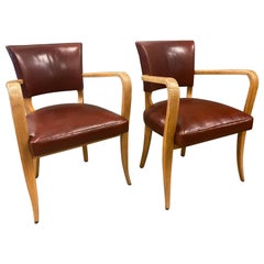Pair of Art Deco Armchairs, Bridge Chairs, in Oxblood Leather, France 1940's