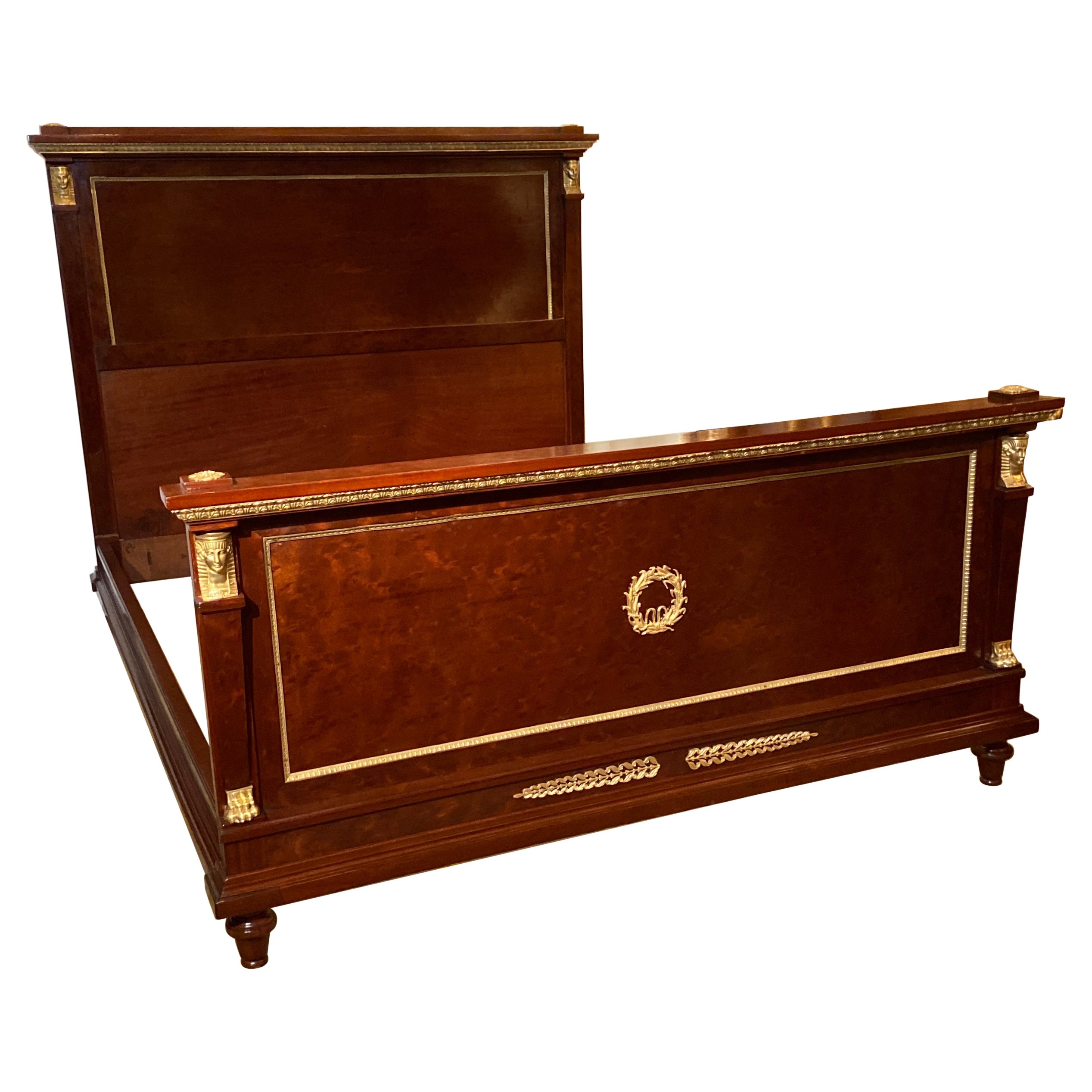 Antique French Ormolu Mounted Mahogany Bed, Circa 1860-1880 For Sale