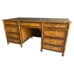 Faux Bamboo Tortoise Shell Desk in the Style of Maitland Smith