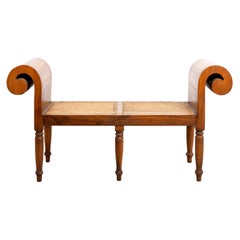 Empire Style Scrolled Arm Bench with Caned Seat