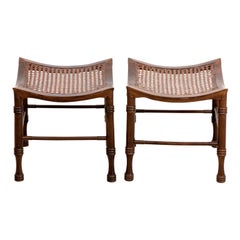 Pair of Liberty and Company Egyptian Revival Style Thebes Stools with Woven Seat