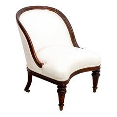 19th Century Mahogany English White Upholstered Side Chair