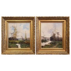Pair of Framed Oil on Canvas Paintings Signed Leon Dupuy for E. Galien-Laloue
