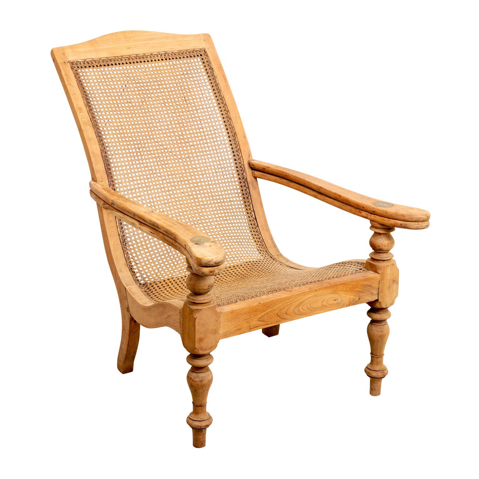 Cane Woven Plantation Armchair with Wood Frame