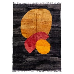 Modern Moroccan Handmade Charcoal Wool Rug with Abstract Design 