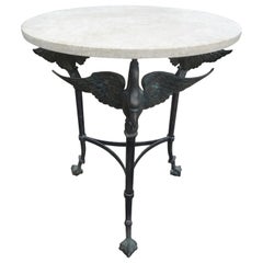 Vintage Neoclassical Style Bronze Table with Travertine Top