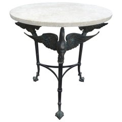 Used Neoclassical Style Bronze Table with Travertine Top