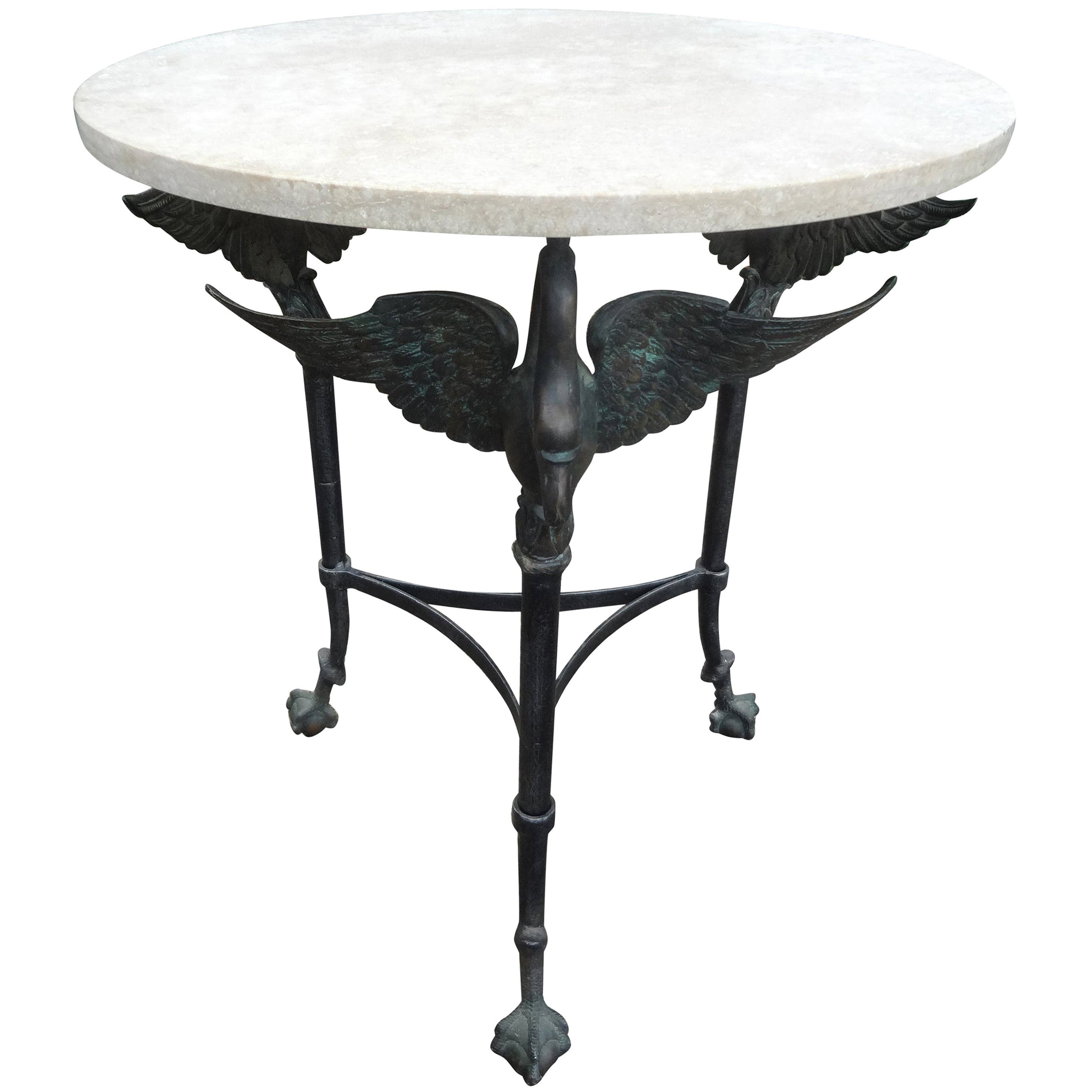 Vintage Neoclassical Style Bronze Table with Travertine Top For Sale